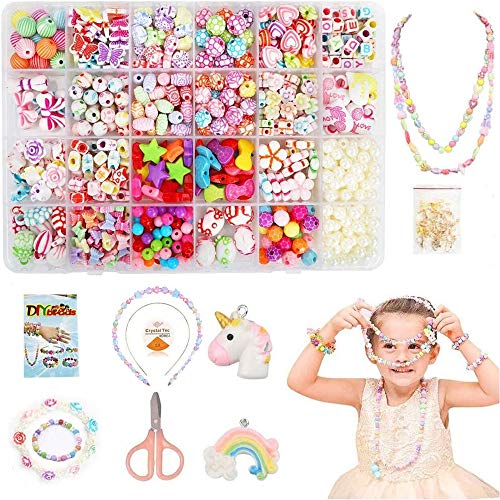 Niños Bricolaje Conjunto de Cuentas,24 Clases Pulseras kit Coloridas DIY Set de Perlas para Fabricación de Joyas para Niñas,Colores Manualidades Pulseras y Collares para Hacer Regalo DIY Abalorios Kit