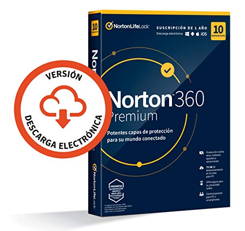 Norton 360 Premium 2021 - 10 Dispositivos, 1 Año, para PC/Mac, Código de activación enviado por email