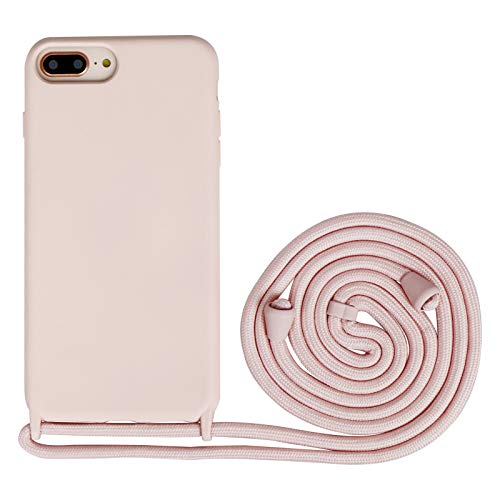 Nupcknn Funda Silicona con Cuerda para iPhone 7 Plus/iPhone 8 Plus, Carcasa Suave Silicona Case con Correa Colgante Ajustable Collar Correa de Cuello Cadena Cordón(Oro Rosa)