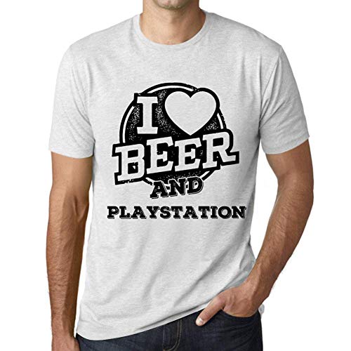 One in the City Hombre Camiseta Vintage T-Shirt Gráfico I Love Playstation Blanco Moteado