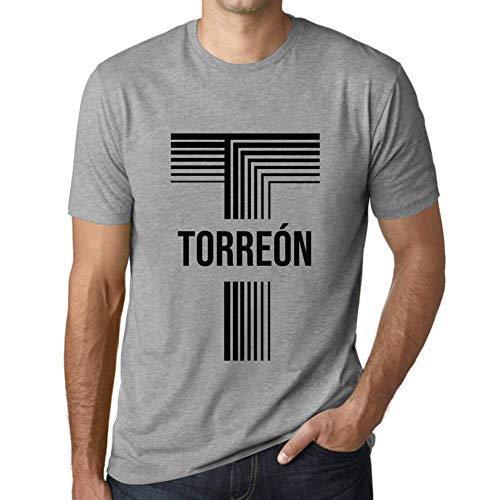 One in the City Hombre Camiseta Vintage T-Shirt Gráfico Letter T Countries and Cities TORREÓN Gris Moteado