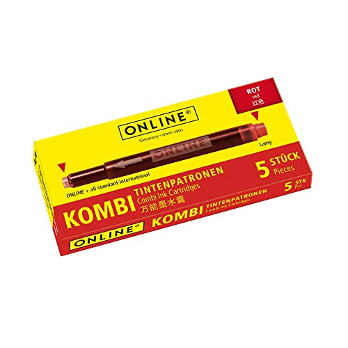 Online Schreibgeräte 17307/12 - Cartuchos combi para pluma estilográfica, color rojo Online Schreibgeräte 17307/12 - Cartuchos combi para pluma estilográfica, color rojo