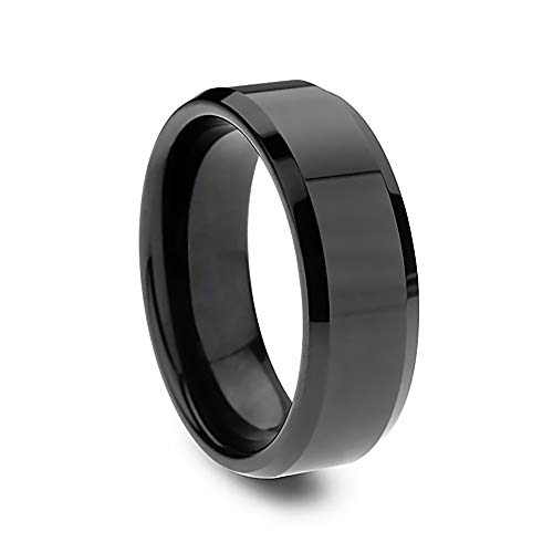 Ouken Anillos de Acero Inoxidable para Hombres Anillo de Boda 8mm Espejo Anillo de Acero Titanio Anillo de Acero Cool Simple Banda tamaño 9 (Negro)