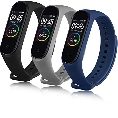 Oumida Correa Compatible con Xiaomi Mi Band 4 Xiaomi Mi Band 3, Pulseras Reloj Recambio Silicona Suave Original para Xiaomi Mi Smart Band 4 (Negro+Gris+Azul)