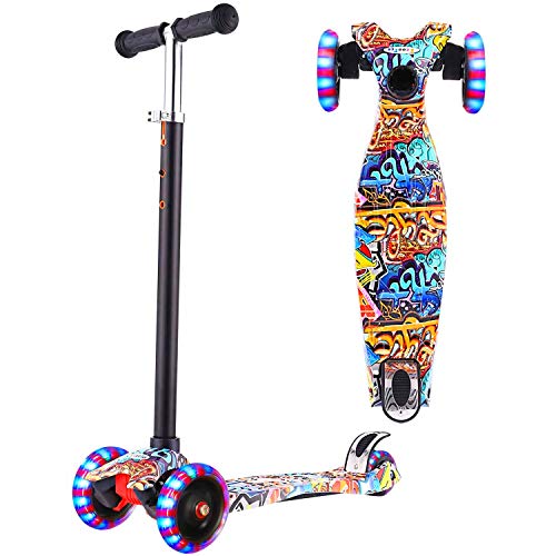 OUTCAMER Patinete para Niños 3 a 12 Años Patinete 3 Ruedas Luces LED y Altura Ajustable 76-86cm Pedal Antideslizante Scooter Patinete Niño y Niña Regalo de Pascua y Festival