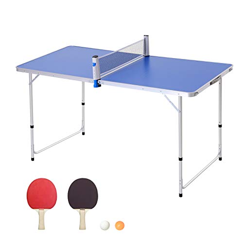 Outsunny Mesa de Ping-Pong Plegable Altura Ajustable en 3 Niveles Multifuncional Mesa de Picnic con Palas y Pelotas de Pin Pon 160x80x54/62/70cm Carga Máxima 30kg