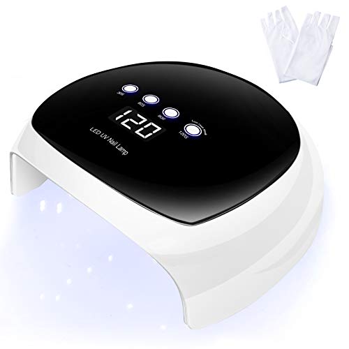 O'Vinna Lámpara LED UV Uñas, 52W Secador de Uñas, Pantalla LCD Lámpara Uñas con Sensor Automático, 4 Modos de Tiempo(30s, 60s, 90s, 120s), Se Ofrecen Guantes Anti-UV