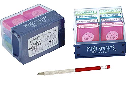 Pack 8 Sellos Profesor Mini Stamps Motivación CASTELLANO. Hasta 10.000 impresiones por mensaje + REGALO