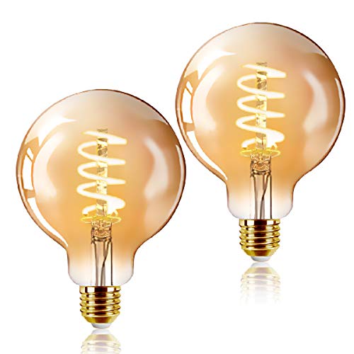 Pack de 2 Bombillas retro vintage,Extrastar Bombillas Globo de Filamento G125LED E27 4W (G125SP 2200K, 4W)