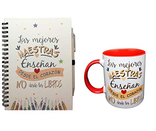 PACK TAZA Y LIBRETA con frase LAS MEJORES MAESTRAS ENSEÑAN DESDE EL CORAZON NO DESDE LOS LIBROS REGALO PROFE, REGALO MAESTRA PACK TAZA Y LIBRETA con frase LAS MEJORES MAESTRAS ENSEÑAN DESDE EL CORAZON NO DESDE LOS LIBROS REGALO PROFE, REGALO MAESTRA
