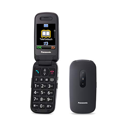 Panasonic KX-TU446EXB Teléfono Móvil Para Personas Mayores (Resistente a Golpes, Cámara, Incluye Auriculares y Cargador, Indicador LED)- Negro