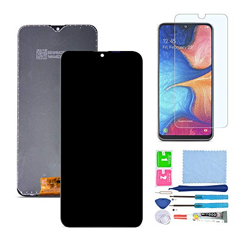 Pantalla LCD Táctil Asamblea Repuesto Compatible con Samsung Galaxy A20e 2019 SM-A202F/DS Negro con Herramientas + Película Templada