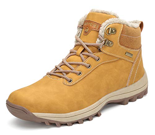 Pastaza Hombre Mujer Botas de Nieve Senderismo Impermeables Deportes Trekking Zapatos Invierno Forro Piel Sneakers Amarillo,43EU