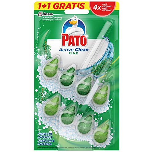 PATO - Active Clean colgador para inodoro, frescor intenso, perfuma y desinfecta, aroma Pino, 2 unidades, Estándar