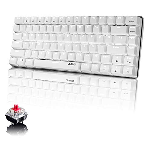 PC Teclado Mecánico para Juegos, Retroiluminación LED Blanca USB con Cable de 82 Teclas, Anti-Fantasma, Teclado Ergonómico de Computadorapara Jugar Juegos y Tipeos(Switches Rojo, Blanco)