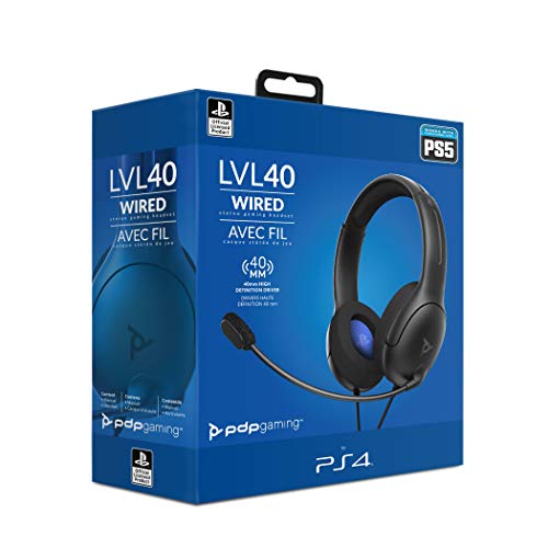 PDP Gaming - Auriculares Con Cable LVL40 Con Licencia Oficial PS4 / PS5 (Color Negro) (PlayStation 5)