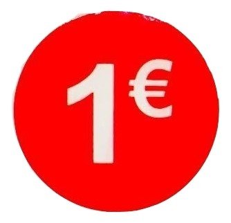 Pegatina 1 € Euro, Pack de 1000, adhesivo 35 mm Rojo, etiqueta precio (Price stickers), DiiliHiiri