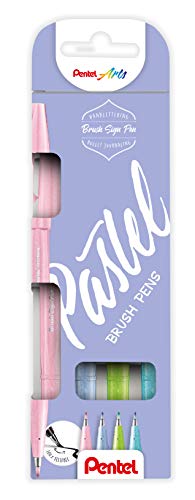 Pentel Pincel"The Pastel Brushes" SES15P - Estuche que Contiene 4 Unidades de Pinceles Disponibles en Diferentes Colores, Perfecto para Utilizar en Colegios
