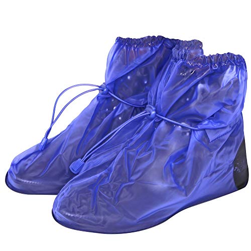 PERLETTI Cubrecalzado Impermeable de PVC - Resistente y Reutilizable - con Suela Antideslizante - galochas para Lluvia, Nieve y Fango - Modelo bajo - Azul (L (43-44), Azul)