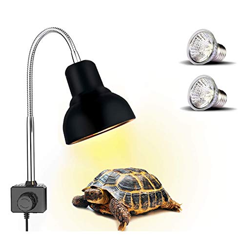 PewinGo Lámpara para Tortuga , Lámpara de Reptiles y Anfibios con 2 Bombillas de Luz Solar UVA UVB de 25 W y Abrazadera Giratoria de 360 °Adecuada