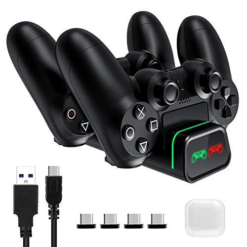 PICTEK Cargador Mando PS4, Carga Ultrarrápido con Tira de Luz y LED Indicador, Soporte Mando PS4 USB, Compatible con Playstation4, PS4, PS4 Pro, PS4 Slim PICTEK Cargador Mando PS4, Carga Ultrarrápido con Tira de Luz y LED Indicador, Soporte Mando PS4 USB, Compatible con Playstation4, PS4, PS4 Pro, PS4 Slim