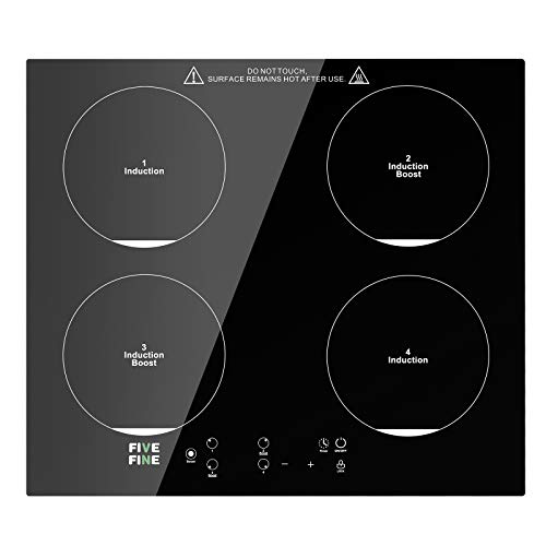 Placa Inducción Cocina de Inducción Integrado Placa Múltiples Niveles de Potencia, 9 Niveles de Temperatura, Temporizador de 99 Minutos, 4 Zonas de Inducción, Control Táctil, Color Negro