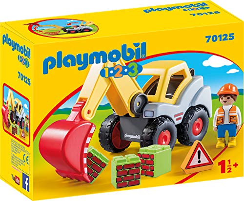 PLAYMOBIL-70125 Playmobil 1.2.3 Pala excavadora, multicolor, talla única (70125) , color/modelo surtido