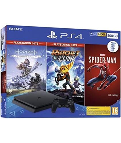 PlayStation 4 500 GB (PS4) + Spiderman + Horizon Hits + R&C Hits PlayStation 4 500 GB (PS4) + Spiderman + Horizon Hits + R&C Hits