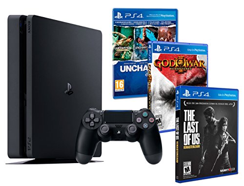 Playstation 4 Consola PS4 Slim 500gb + 5 Juegos - The Last of us + God of War 3 + Uncharted Nathan Drake Collection - MEGAPACK