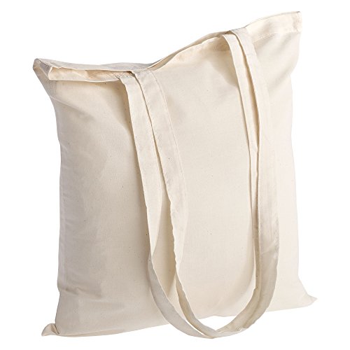 POLHIM-Bolsa Tela 100% Algodón Biodegradable,Lavable,Reutilizable-Asas Largas de 70cm.Para Ropa,Manualidades,Alimentos,Verduras,ir de Paseo y Uso Diario.Medidas 38x42cm,Densidad 145gr/m2,Color Natural