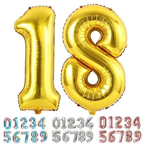 Ponmoo Foil Globo Número 18 81 Dorado, Gigante Numeros 0 1 2 3 4 5 6 7 8 9 10-19 20-29 30 40 50 60 70 80 90 100, Grande Globos para La Boda Aniversario, Globo de Cumpleaños Fiesta Decoración Ponmoo Foil Globo Número 18 81 Dorado, Gigante Numeros 0 1 2 3 4 5 6 7 8 9 10-19 20-29 30 40 50 60 70 80 90 100, Grande Globos para La Boda Aniversario, Globo de Cumpleaños Fiesta Decoración