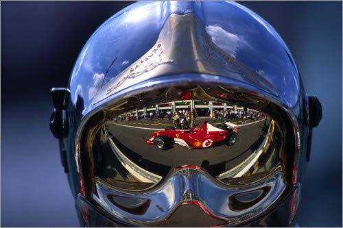 Posterlounge Cuadro de Aluminio 90 x 60 cm: Michael Schumacher's Ferrari F2002 Reflected in a Fire Marshal Visor de Motorsport Images