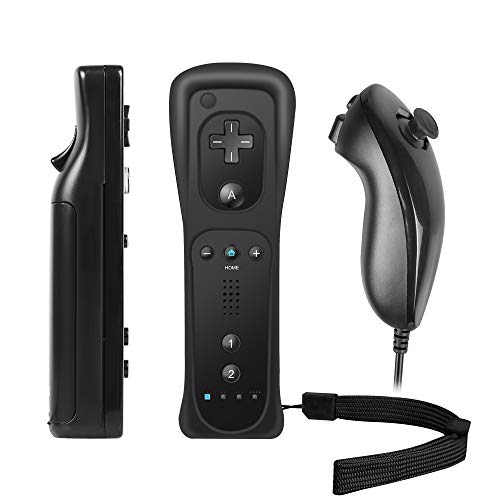 PowerLead Mando wii, 2 en 1 Motion Plus Mando y Nunchunk para Nintendo Wii, Control Remoto Gamepad con Sensor de Movimiento de Caja de Silicona (Negro) PowerLead Mando wii, 2 en 1 Motion Plus Mando y Nunchunk para Nintendo Wii, Control Remoto Gamepad con Sensor de Movimiento de Caja de Silicona (Negro)