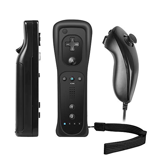 PowerLead Mando wii, 2 en 1 Motion Plus Mando y Nunchunk para Nintendo Wii, Control Remoto Gamepad con Sensor de Movimiento de Caja de Silicona (Negro)