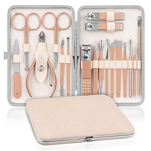 Profesional Set de Manicura y Pedicura NASUM, Cortauñas Profesional, Tijeras de uñas, Profesionales Manicura Kit, para Manicura y Pedicura, Limpieza de cutículas (18 Piezas)