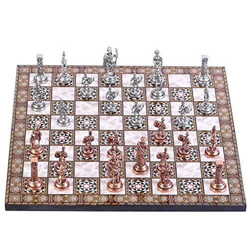 Profesional Tablero de ajedrez de Calidad Historial antiguo de cobre Roma Figuras Conjunto de ajedrez metálico, piezas hechas a mano Diseño de mosaico con alta especificación Tablero de piezas de ajed