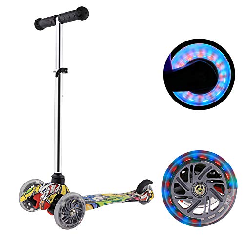 Profun Patinete 3 Ruedas Patinete Niño Scooter con 3 Ruedas Flash Patinete Niña con Luces Altura de Manillar Ajustable de 54CM a 69CM Ideal para Niños de 3 - 12 años(Menores de 1,2 m)(Graffiti)