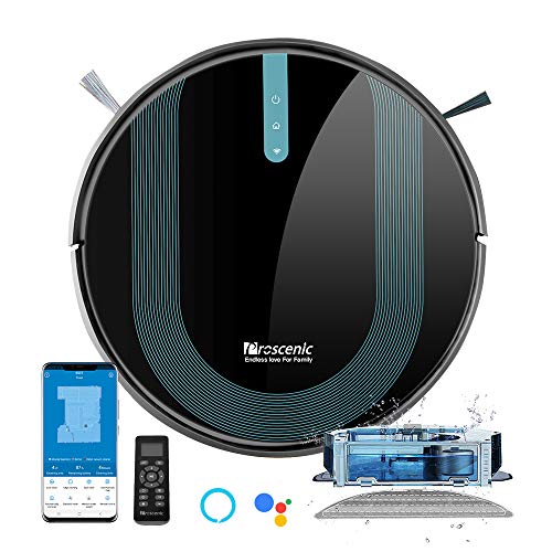 proscenic 850T Robot Aspirador y Fregasuelos, 3000Pa, Compatible con Alexa & Google Home, Muro Magnético, Depósito y Tanque 2 en 1 para Aspira, Barre, Friega y Pasa la Mopa, Azul Oscuro