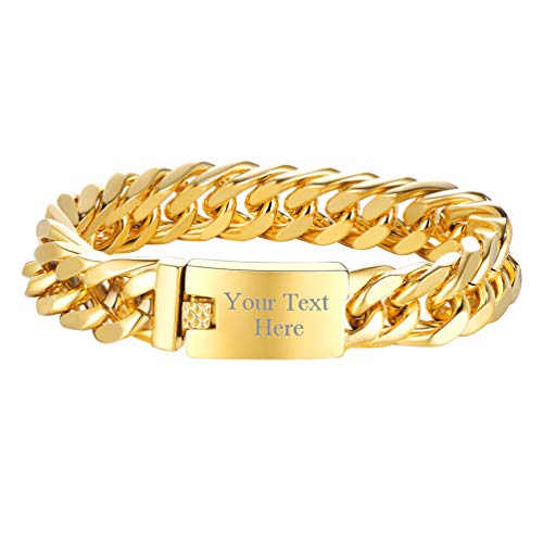 PROSTEEL Pulsera de Oro 21cm Cadena Cubana Hiphop Rock Personalizable ID informacion PROSTEEL Pulsera de Oro 21cm Cadena Cubana Hiphop Rock Personalizable ID informacion