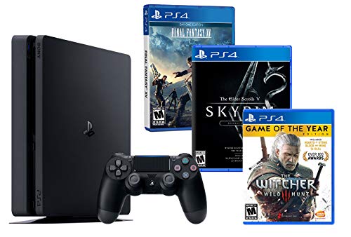 PS4 Slim 1Tb Negra Playstation 4 Pack RPG (3 Juegos) The Witcher 3 [GOTY] + Final Fantasy XV + The Elder Scrolls V: Skyrim Special Edition