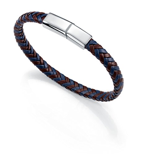 PULSERA ACERO,PIEL AZUL Y MARRON SR