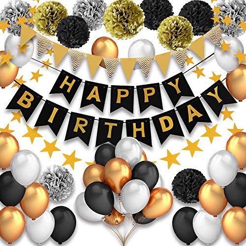 Pushingbest Decoraciones Cumpleaños, Feliz cumpleaños Decoracion Globos Garland Banderas Conjunto 42 Piezas Suministros de decoración Material Seguro para niñas, Hombres, Negro, Dorado y Plateado Pushingbest Decoraciones Cumpleaños, Feliz cumpleaños Decoracion Globos Garland Banderas Conjunto 42 Piezas Suministros de decoración Material Seguro para niñas, Hombres, Negro, Dorado y Plateado