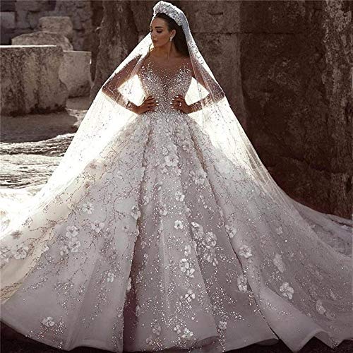 QING XIN-1225 Wedding Dress,Prom Dresses Rebordeó la Novia de la Boda Floral 3D Vestido de Encaje de Manga Larga Vestidos de Novia árabe de Lujo Evening Dresses (Color : Ivory, US Size : 6) QING XIN-1225 Wedding Dress,Prom Dresses Rebordeó la Novia de la Boda Floral 3D Vestido de Encaje de Manga Larga Vestidos de Novia árabe de Lujo Evening Dresses (Color : Ivory, US Size : 6)