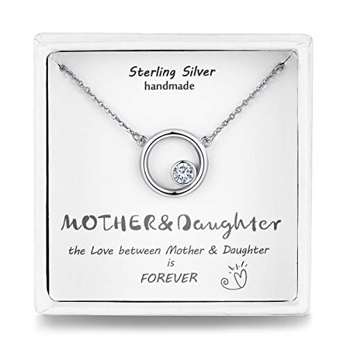 Qings Collares Plata Mujer Collar de Madre e Hija con Dos circulos de Plata de Ley 925,Regalo para mamá