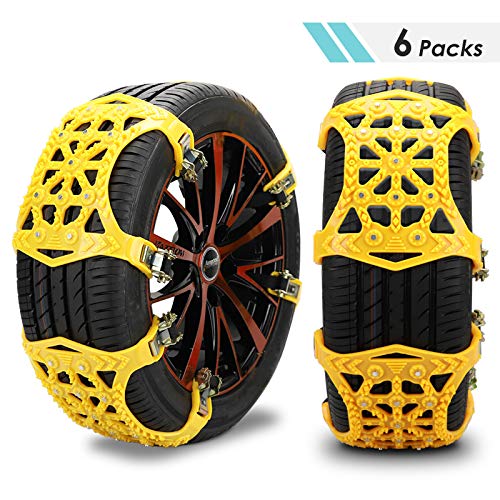 Qomolo Cadenas de Nieve, 6 Piezas Universal Invierno Antideslizantes Cadenas Coche Adapta para Los SUV Camión con Guantes y Herramientas de Instalación,Ajustar Ancho del Neumático Forma 165mm-265mm Qomolo Cadenas de Nieve, 6 Piezas Universal Invierno Antideslizantes Cadenas Coche Adapta para Los SUV Camión con Guantes y Herramientas de Instalación,Ajustar Ancho del Neumático Forma 165mm-265mm