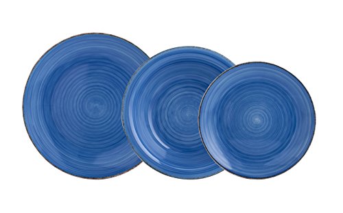 Quid Vajilla Completa Moderna de Porcelana para 6 Personas (18 Piezas) Llanos, hondos, Platos Postre, Loza, Azul