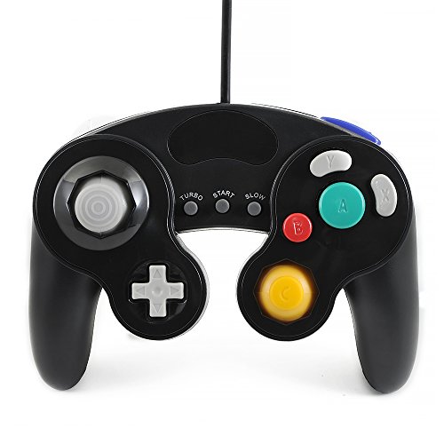 QUMOX Controlador Mando de Juego con Cable clásico Joypad Gamepad para Nintendo Gamecube gc y Wii, Negro (función Turbo Lenta)