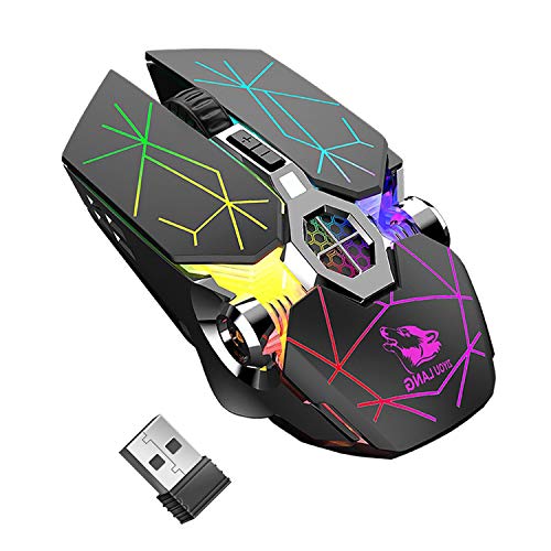Ratón inalámbrico para juegos, RGB multicolor recargable y silencioso, accesorios para ordenador, para juegos en casa, oficina, 7 botones, múltiples funciones, color negro