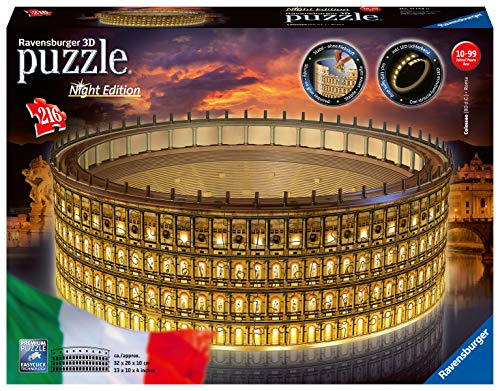 Ravensburger 11148 Puzzle 3D Colosseo, Edición Nocturna, 216 Piezas, Multicolores, Edad Recomendada 10+, Dimensiones Finales 32x26x10 cm Ravensburger 11148 Puzzle 3D Colosseo, Edición Nocturna, 216 Piezas, Multicolores, Edad Recomendada 10+, Dimensiones Finales 32x26x10 cm