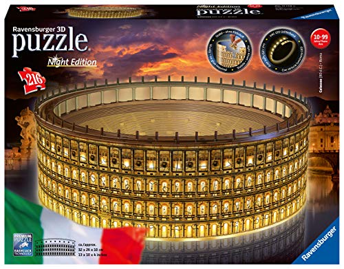 Ravensburger 11148 Puzzle 3D Colosseo, Edición Nocturna, 216 Piezas, Multicolores, Edad Recomendada 10+, Dimensiones Finales 32x26x10 cm